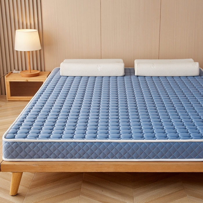 91家纺网 家纺一手货源 找家纺 卡派 2024新款乳胶记忆棉立体加厚加高床垫-方格系列 蓝灰色