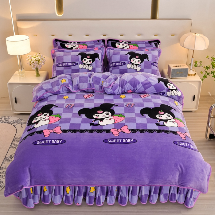 91家纺网 家纺一手货源 找家纺 雨洋2025新款加厚保暖8.5斤牛奶绒金貂婴儿绒四件套 魔法库洛米