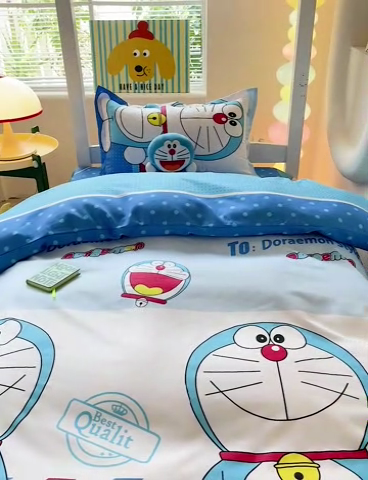 91家纺网 家纺一手货源 找家纺 梦卓家纺 2025新款芦荟棉三件套四件套  宿舍图 哆啦A梦