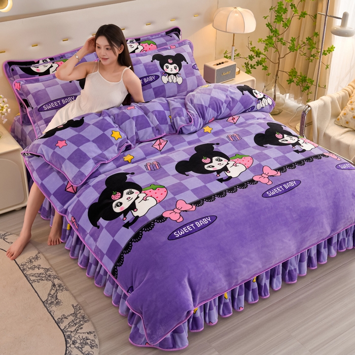 91家纺网 家纺一手货源 找家纺 雨洋2025新款加厚保暖8.5斤牛奶绒金貂婴儿绒四件套 魔法库洛米