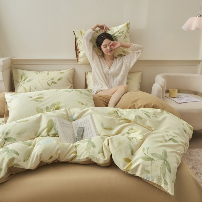 91家纺网 家纺一手货源 找家纺 柠馨 2024新款基础款全棉磨毛纯色四件套 韶华