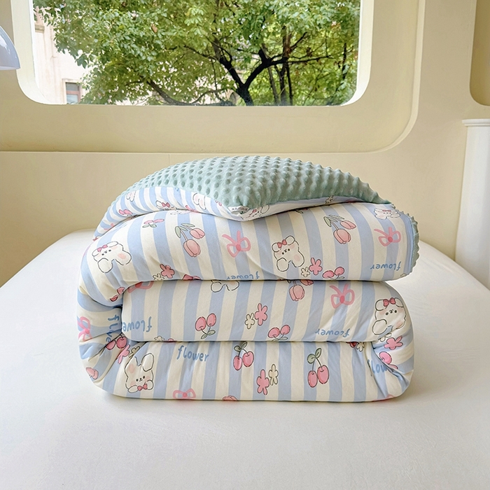 91家纺网 家纺一手货源 找家纺 木堇家居 2024新款针织棉豆豆被大豆四季被冬被被子被芯 针织豆豆被-樱桃小兔