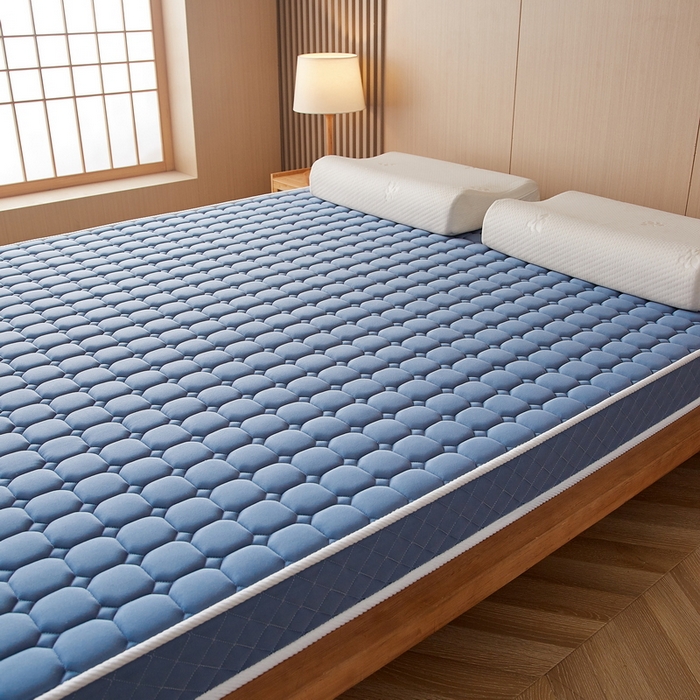 91家纺网 家纺一手货源 找家纺 卡派 2024新款乳胶记忆棉立体加厚加高床垫-方格系列 蓝灰色