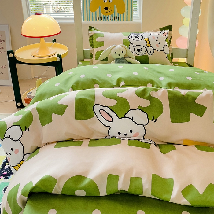 91家纺网 家纺一手货源 找家纺 梦卓家纺 2025新款芦荟棉三件套四件套  宿舍图 哈哈狗