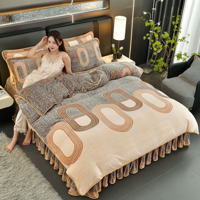 91家纺网 家纺一手货源 找家纺 雨洋2025新款加厚保暖8.5斤牛奶绒金貂婴儿绒四件套 安娜