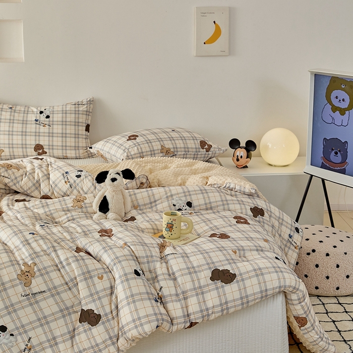 91家纺网 家纺一手货源 找家纺 木堇家居 2024新款针织棉豆豆被大豆四季被冬被被子被芯 针织豆豆被-格子绅士熊