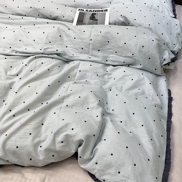 91家纺网 家纺一手货源 找家纺 荣轩 2024新款全棉印花双层纱四件套 皱皱纱花边款 花边 海盐拿铁