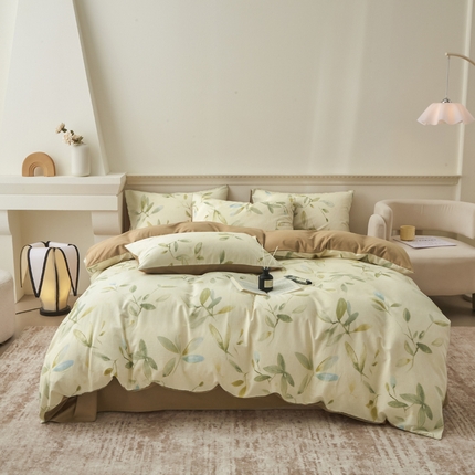 91家纺网 家纺一手货源 找家纺 柠馨 2024新款基础款全棉磨毛纯色四件套 韶华