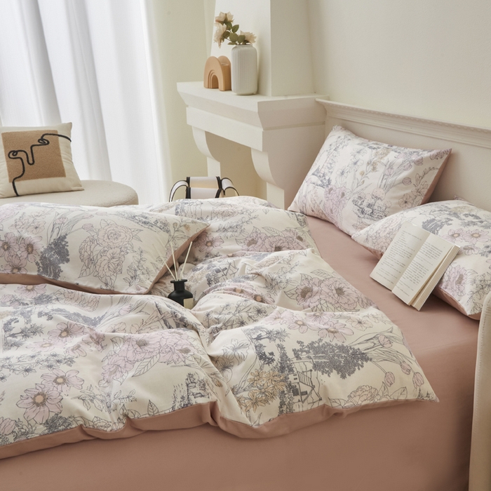 91家纺网 家纺一手货源 找家纺 柠馨 2024新款基础款全棉磨毛纯色四件套 莫奈花园