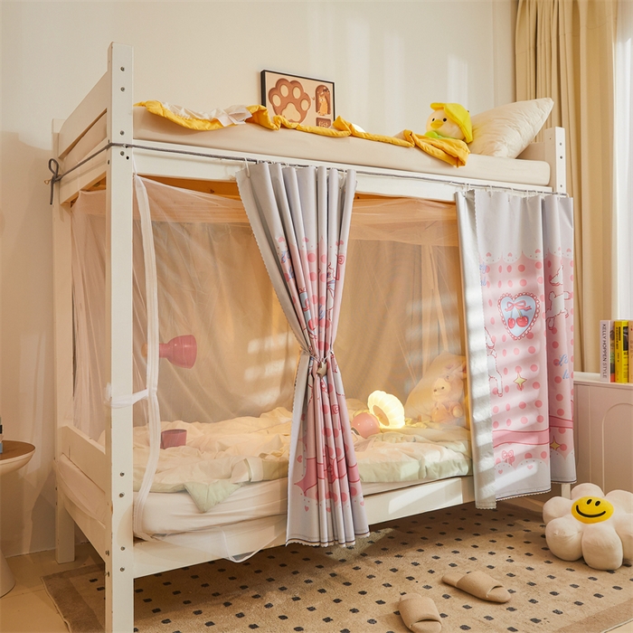 91家纺网 家纺一手货源 找家纺 卓尔居 2025新款学生宿舍非一体式遮光床帘 涂层-粉咩咩