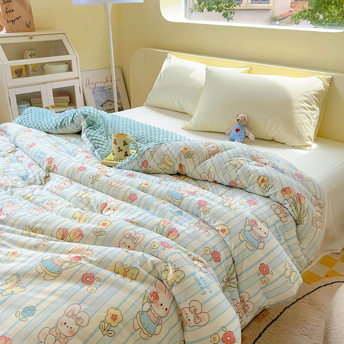 91家纺网 家纺一手货源 找家纺 木堇家居 2024新款针织棉豆豆被大豆四季被冬被被子被芯 针织豆豆被-蝴蝶兔兔