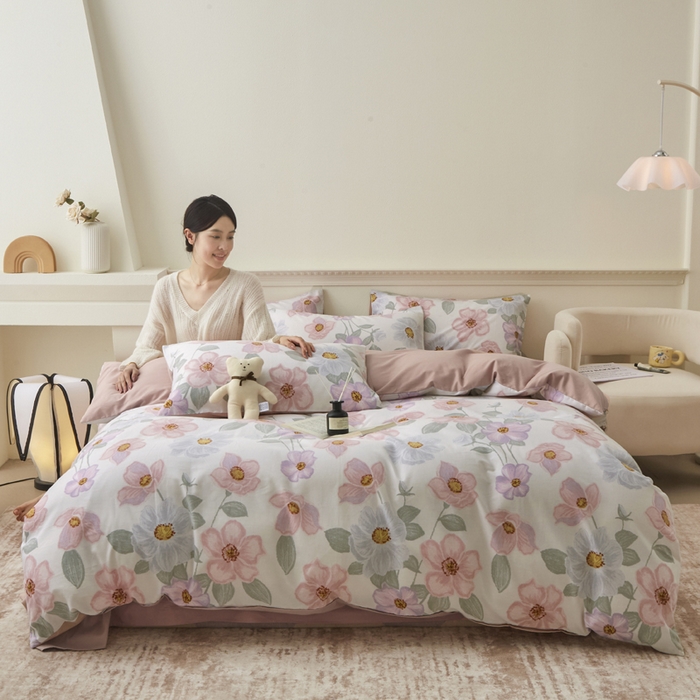 91家纺网 家纺一手货源 找家纺 柠馨 2024新款基础款全棉磨毛纯色四件套 阿黛尔