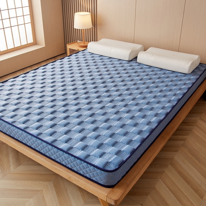 91家纺网 家纺一手货源 找家纺 卡派 2024新款牛奶丝加厚加高乳胶记忆棉床垫 蓝灰