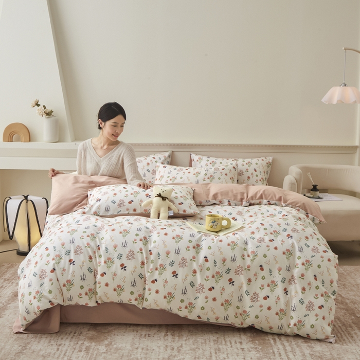 91家纺网 家纺一手货源 找家纺 柠馨 2024新款基础款全棉磨毛纯色四件套 幻想曲