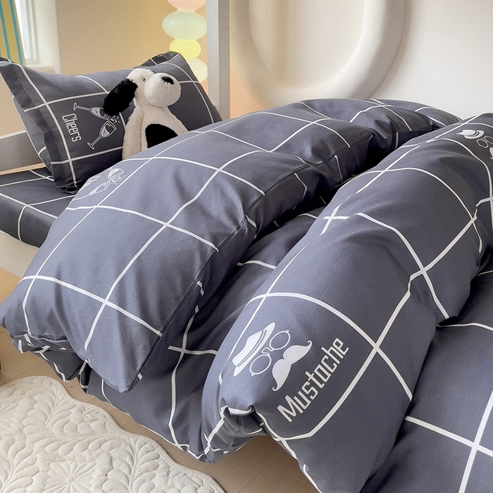 91家纺网 家纺一手货源 找家纺 梦卓家纺 2025新款芦荟棉三件套四件套  宿舍图 深灰