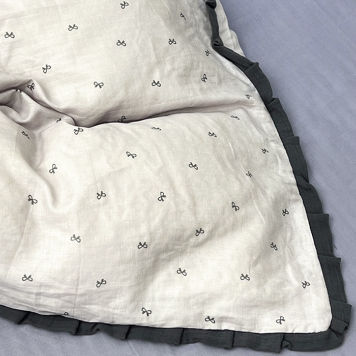 91家纺网 家纺一手货源 找家纺 荣轩 2024新款全棉印花双层纱四件套 皱皱纱花边款 花边 蝴蝶可颂 紫