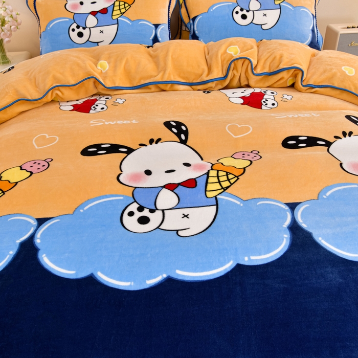 91家纺网 家纺一手货源 找家纺 雨洋2025新款加厚保暖8.5斤牛奶绒金貂婴儿绒四件套 帕莎狗