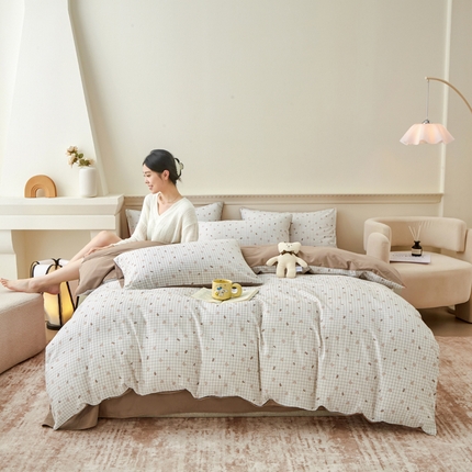 柠馨 2024新款基础款全棉磨毛纯色四件套 澳汀小熊