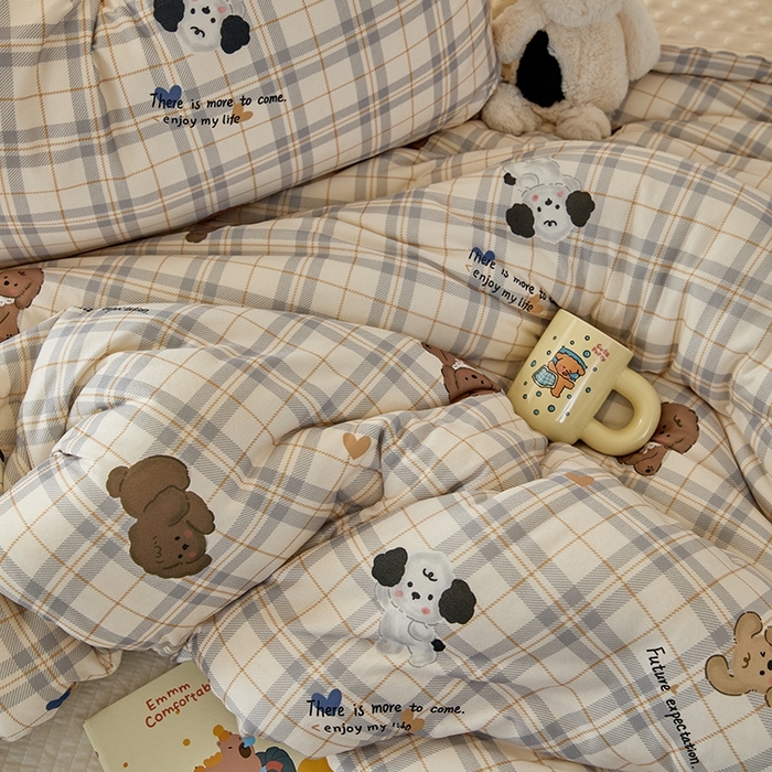 91家纺网 家纺一手货源 找家纺 木堇家居 2024新款针织棉豆豆被大豆四季被冬被被子被芯 针织豆豆被-格子绅士熊