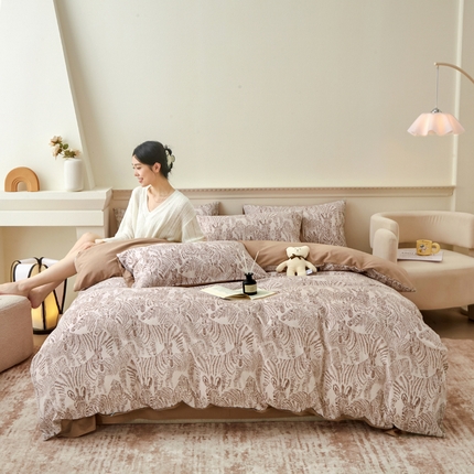 91家纺网 家纺一手货源 找家纺 （总）柠馨 2024新款基础款全棉磨毛纯色四件套