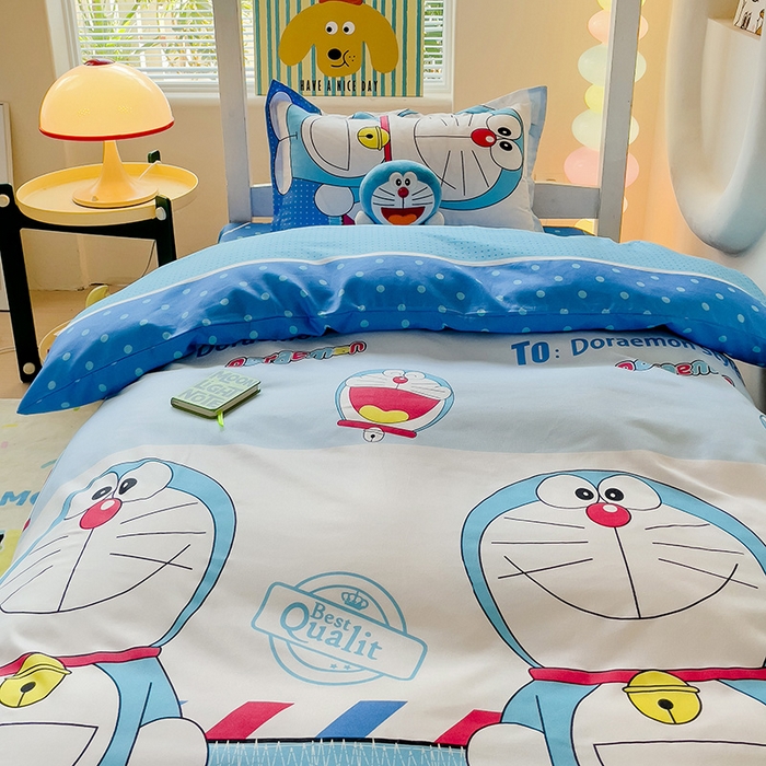 91家纺网 家纺一手货源 找家纺 梦卓家纺 2025新款芦荟棉三件套四件套  宿舍图 哆啦A梦