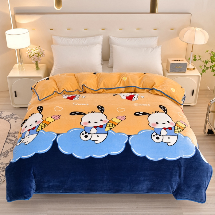 91家纺网 家纺一手货源 找家纺 雨洋2025新款加厚保暖8.5斤牛奶绒金貂婴儿绒四件套 帕莎狗