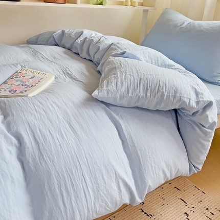 韩巢家纺 2024新款学生宿舍上下铺超柔水洗棉单件被套-纯色系列学生床（含卖家秀） 水洗棉浅蓝