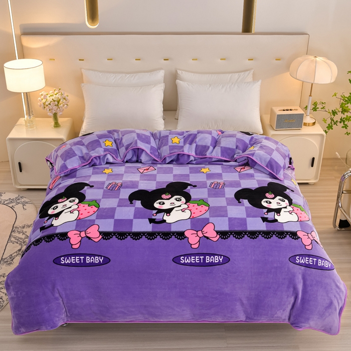 91家纺网 家纺一手货源 找家纺 雨洋2025新款加厚保暖8.5斤牛奶绒金貂婴儿绒四件套 魔法库洛米