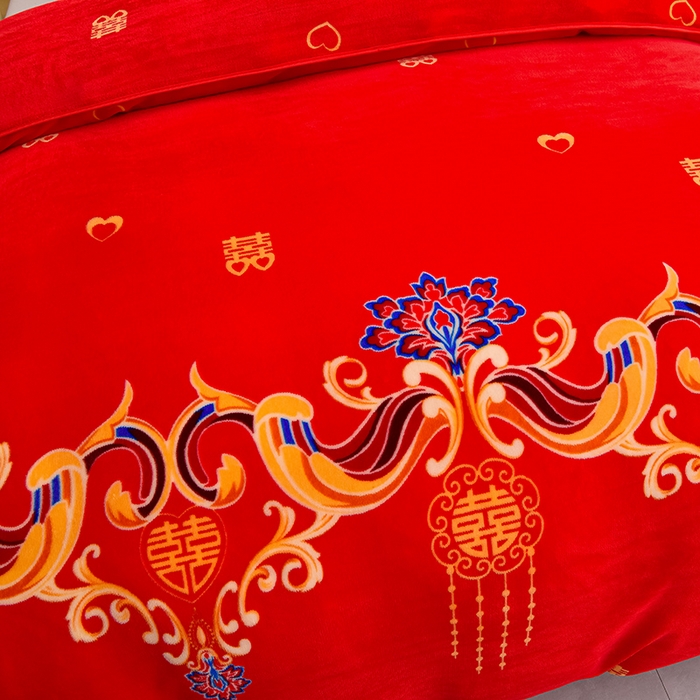 91家纺网 家纺一手货源 找家纺 绒品壹家家纺 2024新款180g7斤牛奶绒印花单被套 喜结良缘