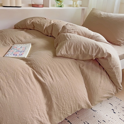 韩巢家纺 2024新款学生宿舍上下铺超柔水洗棉单件被套-纯色系列学生床（含卖家秀） 水洗棉奶咖