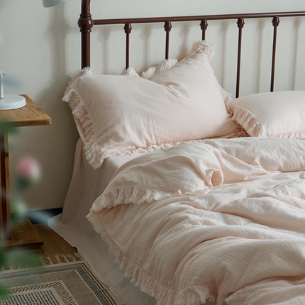 子和 2024新款全棉成品染双层纱婴儿色四件套 西柚（粉）