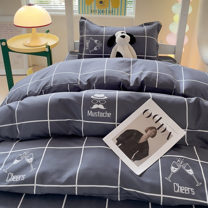 91家纺网 家纺一手货源 找家纺 梦卓家纺 2025新款芦荟棉三件套四件套  宿舍图 深灰