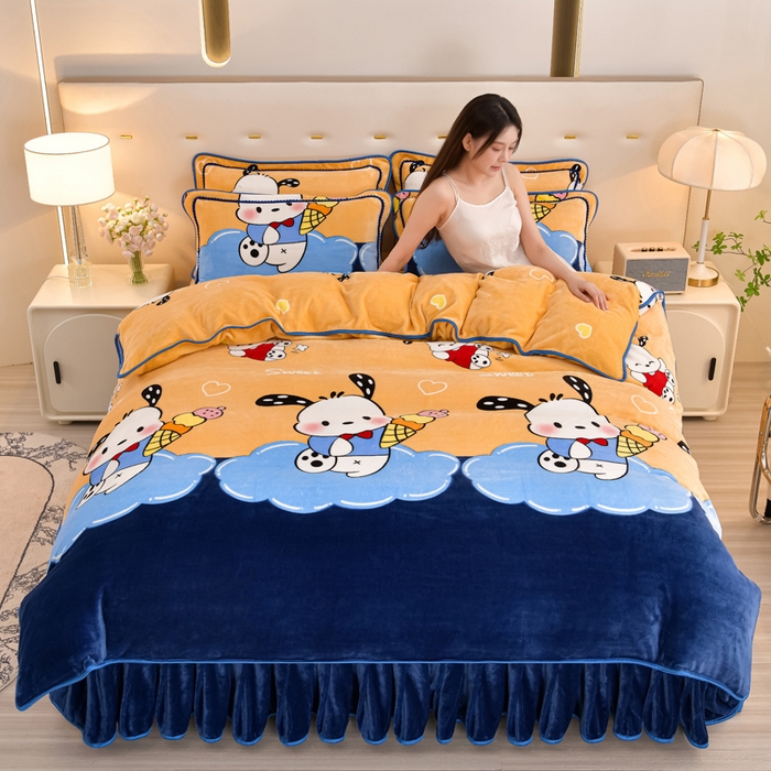 91家纺网 家纺一手货源 找家纺 雨洋2025新款加厚保暖8.5斤牛奶绒金貂婴儿绒四件套 帕莎狗