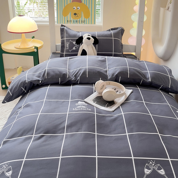 91家纺网 家纺一手货源 找家纺 梦卓家纺 2025新款芦荟棉三件套四件套  宿舍图 深灰