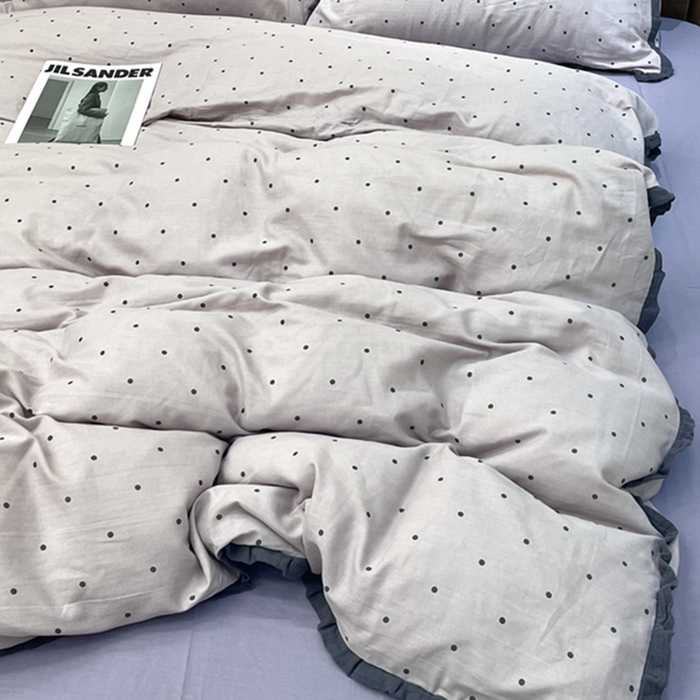 91家纺网 家纺一手货源 找家纺 荣轩 2024新款全棉印花双层纱四件套 皱皱纱花边款 花边 多肉葡萄