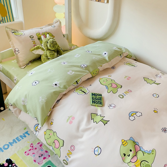 91家纺网 家纺一手货源 找家纺 梦卓家纺 2025新款芦荟棉三件套四件套  宿舍图 恐龙派对