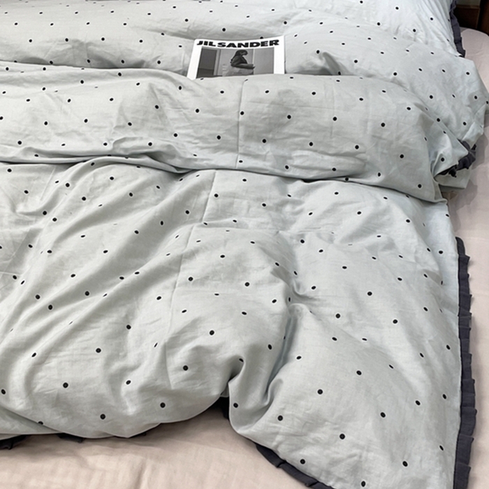 91家纺网 家纺一手货源 找家纺 荣轩 2024新款全棉印花双层纱四件套 皱皱纱花边款 花边 海盐拿铁