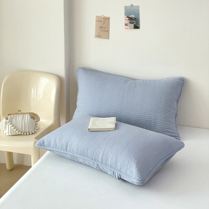 漫时光 2025新款纯色夹棉枕套 雾霾蓝