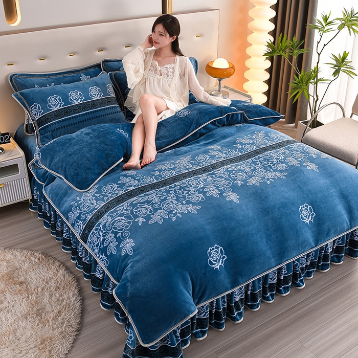 91家纺网 家纺一手货源 找家纺 绒品壹家家纺 2024新款180g7斤牛奶绒印花四件套 岁月静好