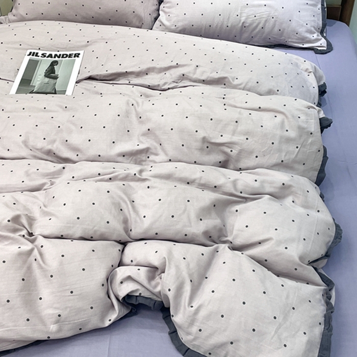 91家纺网 家纺一手货源 找家纺 荣轩 2024新款全棉印花双层纱四件套 皱皱纱花边款 花边 多肉葡萄