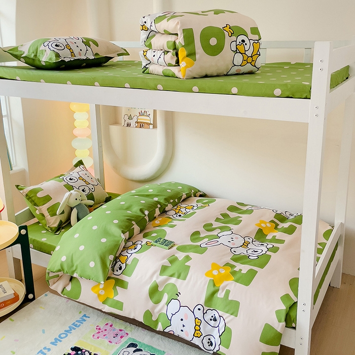 91家纺网 家纺一手货源 找家纺 梦卓家纺 2025新款芦荟棉三件套四件套  宿舍图 哈哈狗