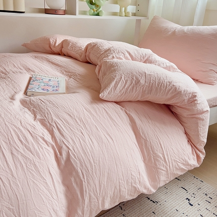 91家纺网 家纺一手货源 找家纺 韩巢家纺 2024新款学生宿舍上下铺超柔水洗棉单件被套-纯色系列学生床（含卖家秀） 水洗棉浅粉