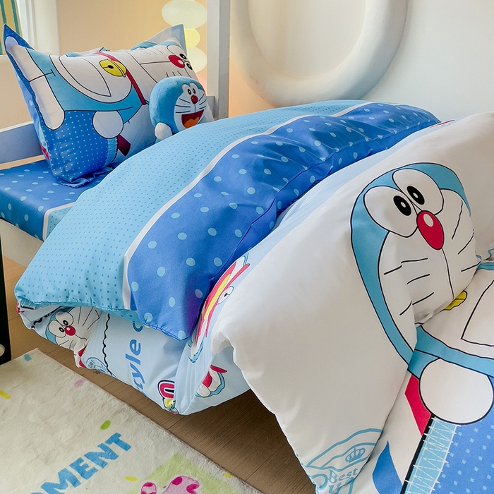 91家纺网 家纺一手货源 找家纺 梦卓家纺 2025新款芦荟棉三件套四件套  宿舍图 哆啦A梦