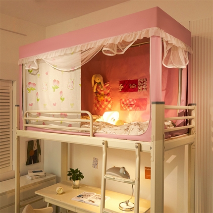 91家纺网 家纺一手货源 找家纺 卓尔居 2025新款学生宿舍遮光床帘涂层花边花卉系列蚊帐 兔小乖