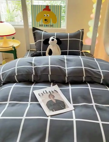 91家纺网 家纺一手货源 找家纺 梦卓家纺 2025新款芦荟棉三件套四件套  宿舍图 梦格