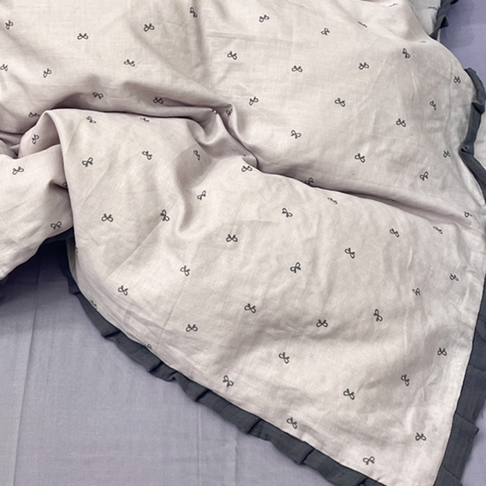 91家纺网 家纺一手货源 找家纺 荣轩 2024新款全棉印花双层纱四件套 皱皱纱花边款 花边 蝴蝶可颂 紫