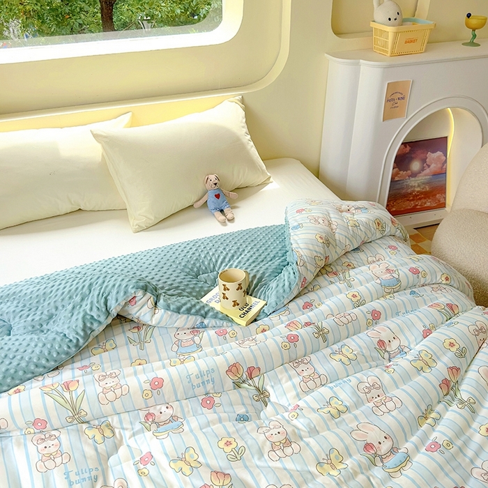 91家纺网 家纺一手货源 找家纺 木堇家居 2024新款针织棉豆豆被大豆四季被冬被被子被芯 针织豆豆被-蝴蝶兔兔