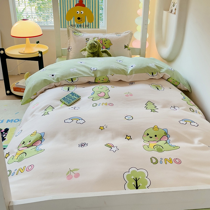 91家纺网 家纺一手货源 找家纺 梦卓家纺 2025新款芦荟棉三件套四件套  宿舍图 恐龙派对