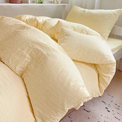 韩巢家纺 2024新款学生宿舍上下铺超柔水洗棉床单被套三件套-纯色系列学生床（含卖家秀） 水洗棉奶黄