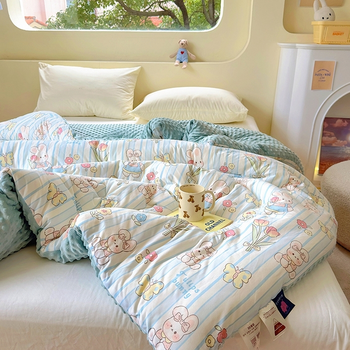 91家纺网 家纺一手货源 找家纺 木堇家居 2024新款针织棉豆豆被大豆四季被冬被被子被芯 针织豆豆被-蝴蝶兔兔